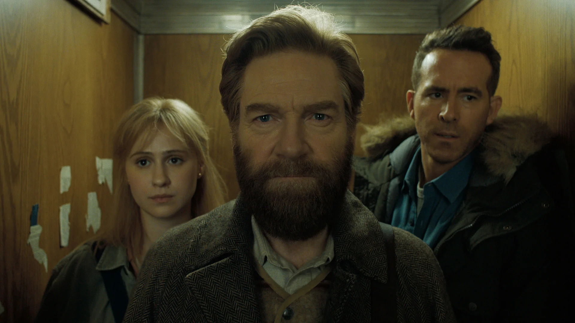 Maria Bakalova, Kenneth Branagh and Ryan Reynolds in "Mayday," now streaming on Apple TV.