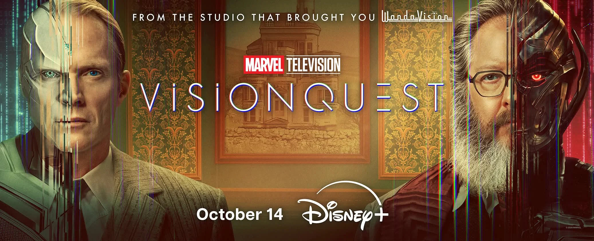 James Spader as Ultron and Paul Bettany as Vision in Marvel Television's "VisionQuest" on Disney+